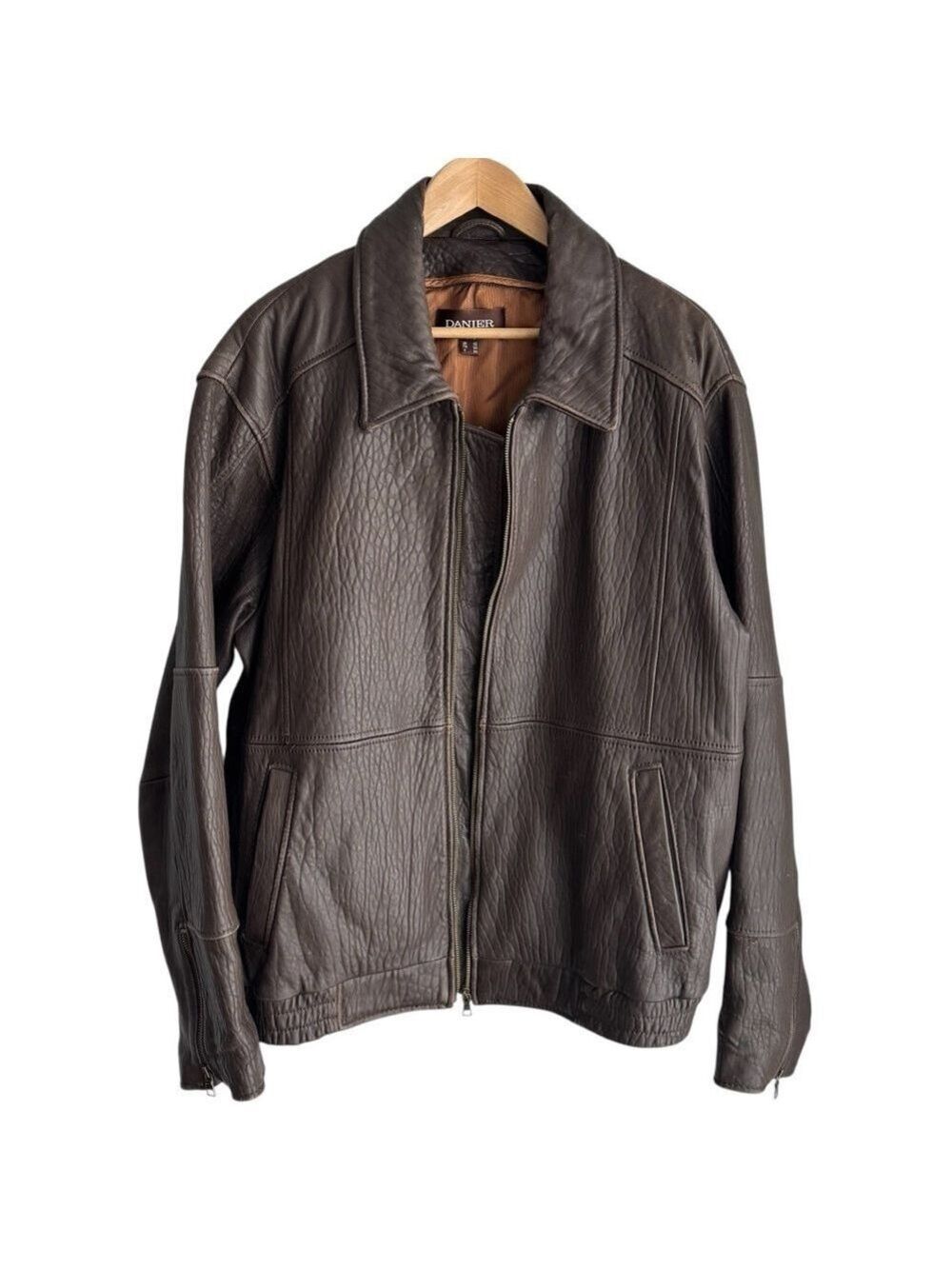 Danier Textured Leather Jacket Mens XL Brown Full Zip Classic Coat Rugged Casual